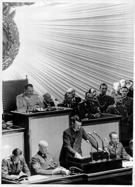 Adolf Hitler gives a speech at the Reichstag